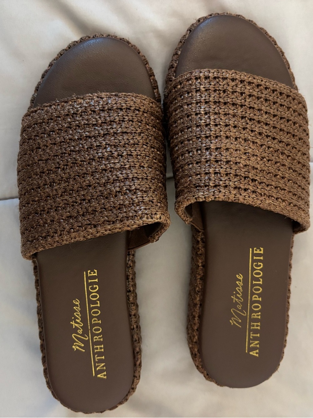 Anthropologie Brown Woven Slide Mules